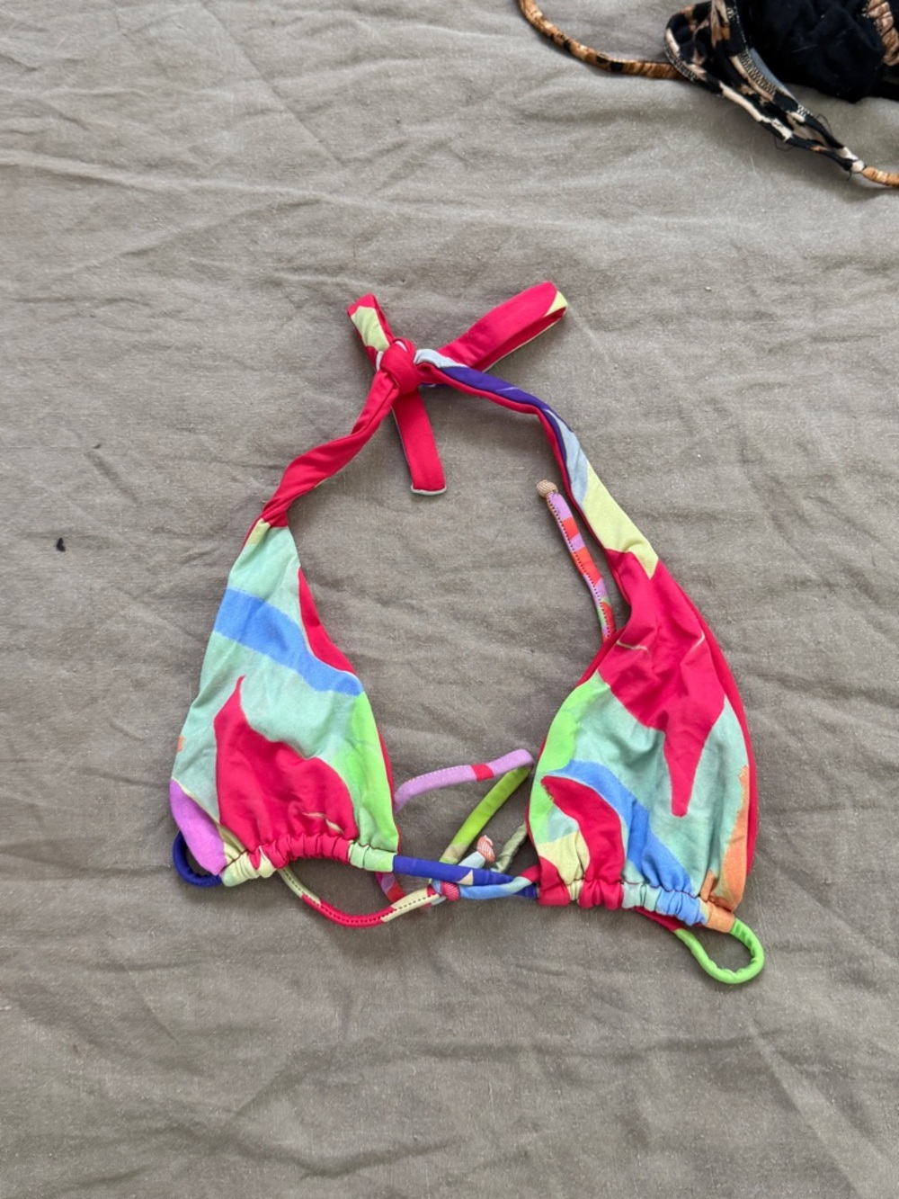 San Lorenzo Neon Multi-Color Abstract Triangle Bikini Top reversible